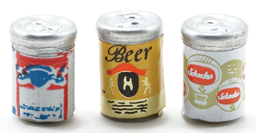 Dollhouse Miniature Beer Cans 3/Pk